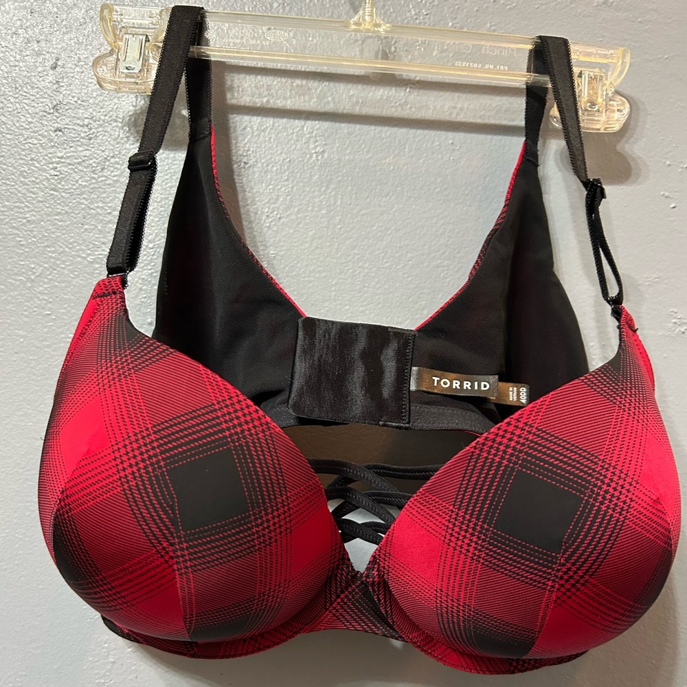 Torrid Black and Red Plaid Bra